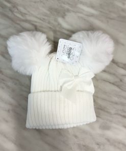 Double Pom Pom Hat - White