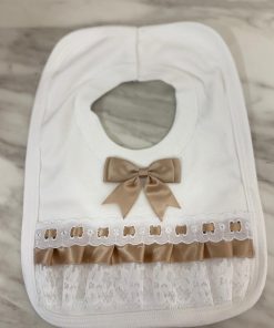 Lace Frill Bow Bib - Brown